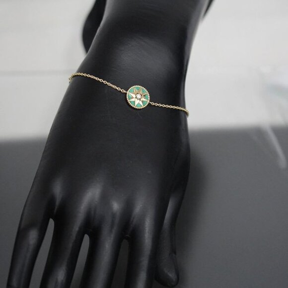 Dior Rose Devan Diamond Leather AU 750 18K Yellow Gold Green E1069 - Picture 4 of 5